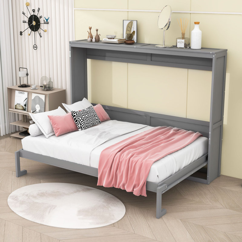 Lit escamotable en bois Hartzell, Complète, gris