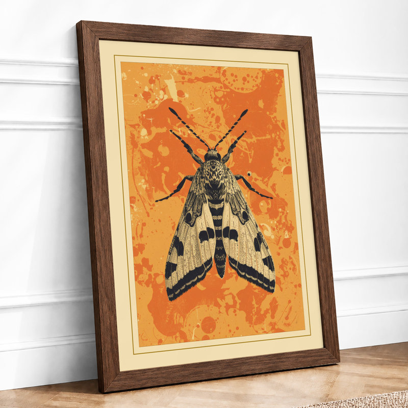 Moth Study in Gold Botanical - Framed Print, A4 - 29.7 x 21.0 cm, Walnut