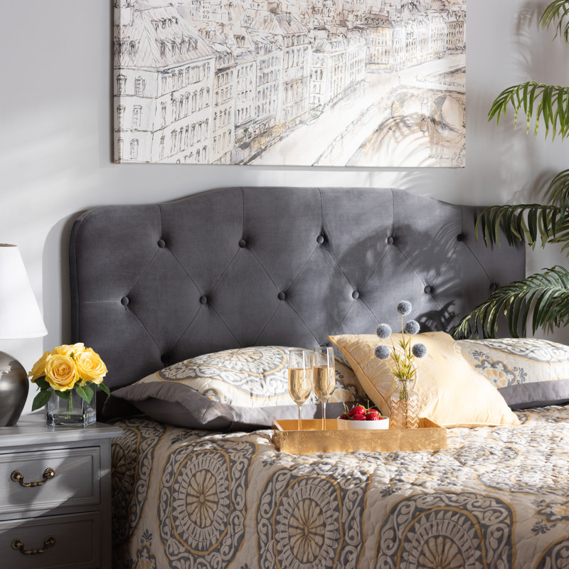 Gregory Gray Velvet Tufted Upholstered Queen Headboard