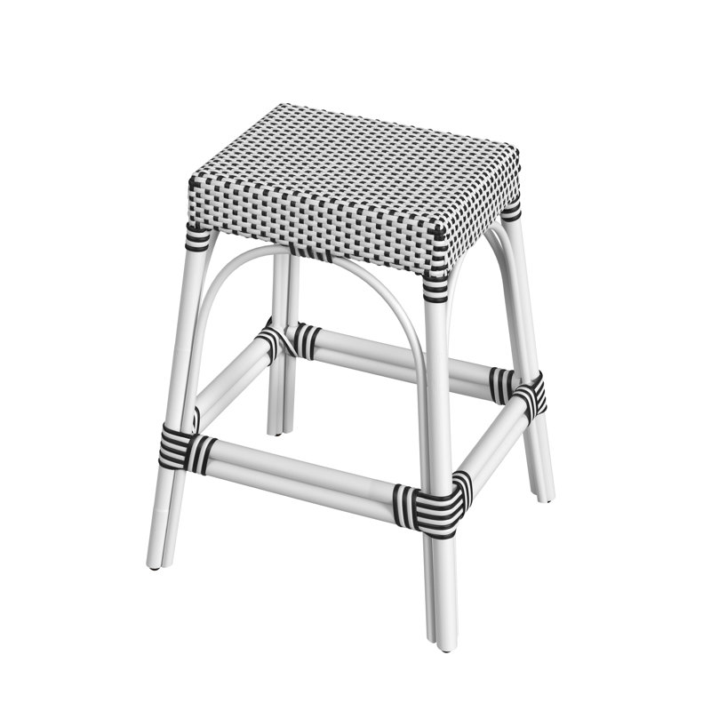 Tabouret de comptoir / de bar Lennart, Blanc / point noir / cadre en rotin blanc