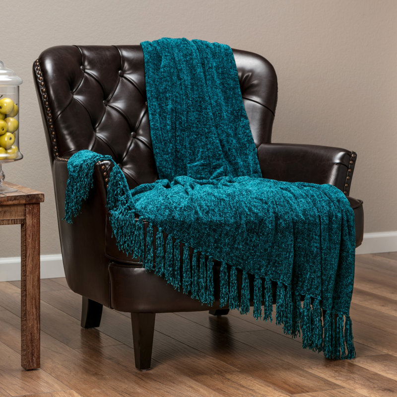  Couverture en chenille veloutée, Bleu sarcelle