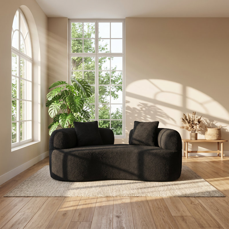 Amiata 66.93" W x 38.6" D x 27.6" H Teddy Velvet Curved Loveseat
