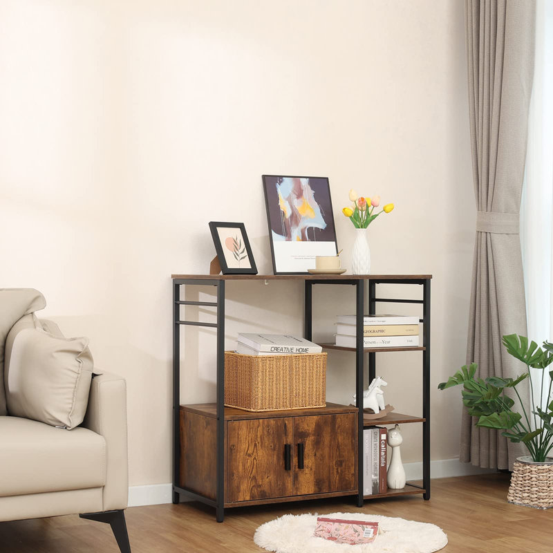 Étagère de cuisine avec armoire de rangement et 4 tablettes à 4 niveaux, chêne foncé, Brun rustique