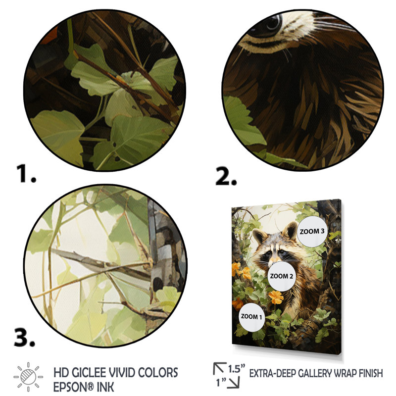 «Curious Raccoon Collage V», reproduction sur toile, H 44 po x l 34 po x P 1,5 po, Toile tendue