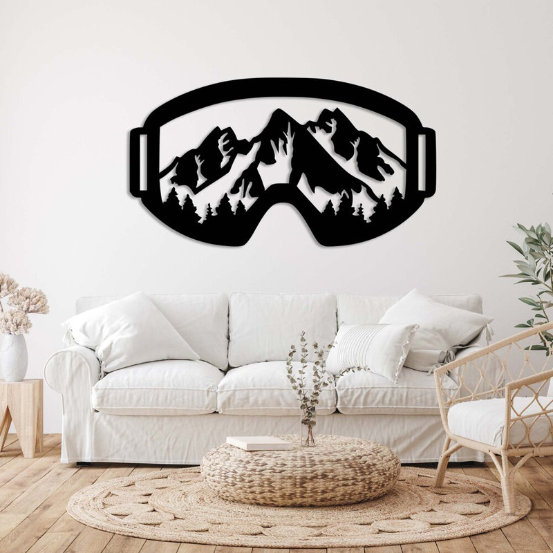 Snow Mountain Goggles Metal Wall Art - Ski Snowboard Theme Decor - Winter Sports Mountain Design - Rustic Outdoor Adventure Wall Hanging - Modern Industrial Metal Sculpture - Ski Lover Home Decor - Statement Art Piece