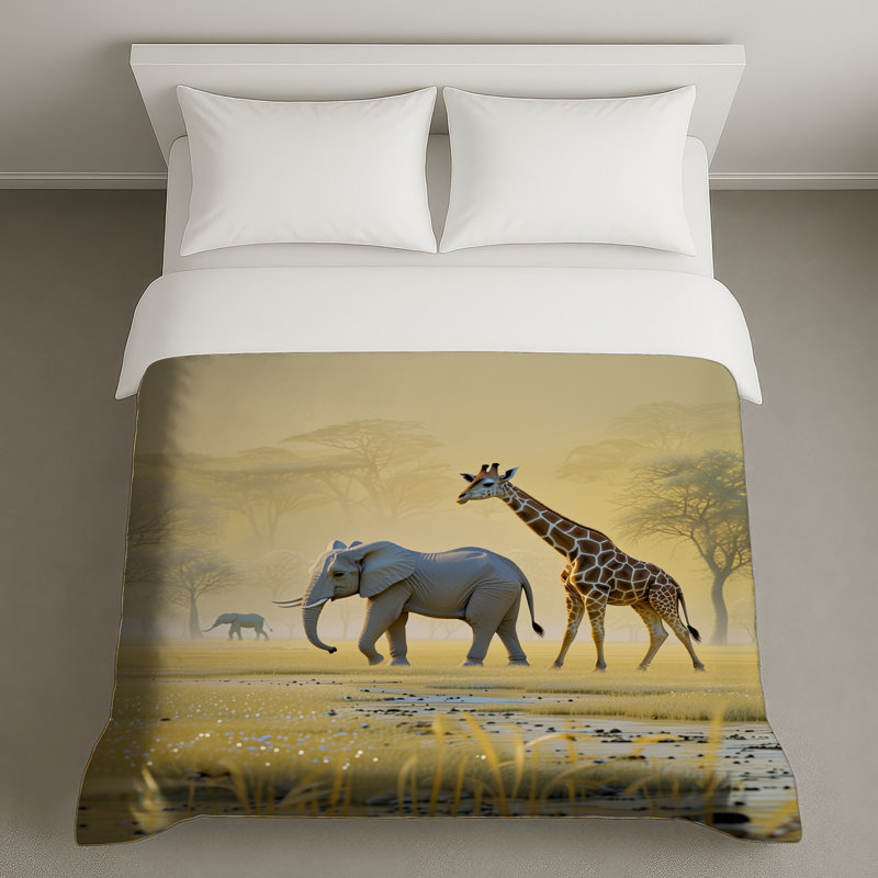 Housses de couette éléphant et girafe safari, Grand lit