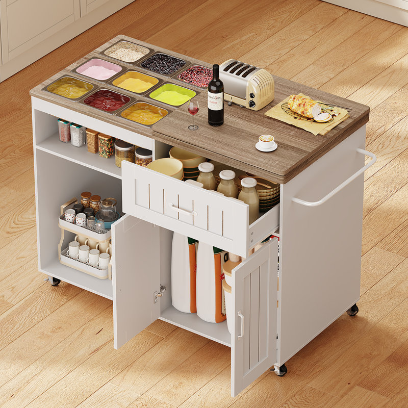 Detachable Stainless Steel Kitchen Island with Folding Tabletop, Locking Wheels, Storage Drawer & Cabinet – Mobile Food Container Cart  & Charcuterie Cart for Party, Picnic, Supermarket, or Home Use