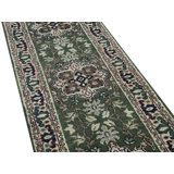 Hand-Knotted High-Quality Green and Beige Runner