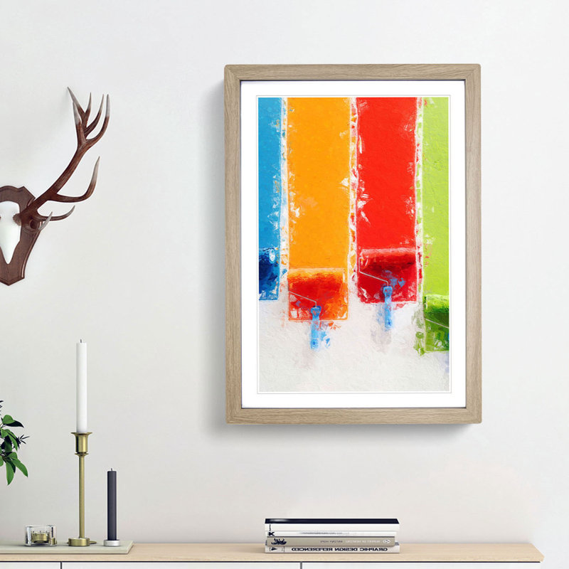 Paint Rolling in Abstract - Picture Frame Painting Print, 87cm H x 62cm W x 2cm D, Oak Framed