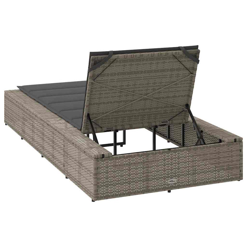 Sunbed With Floating Cushion Gray Poly Rattan, Gray, Dark Gray