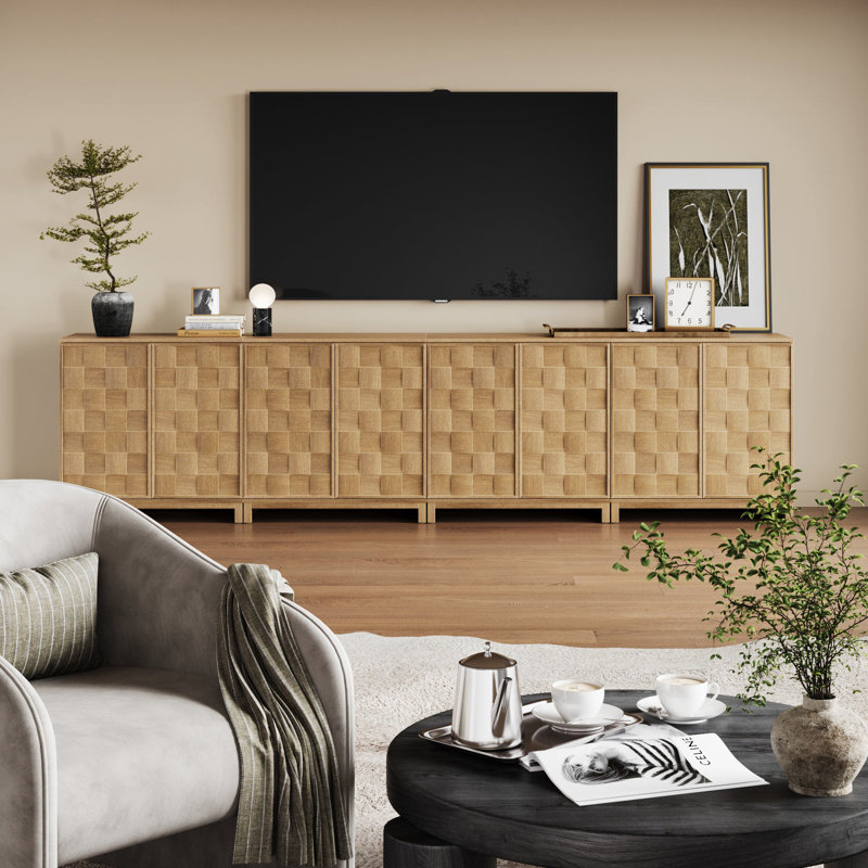 Carice 4-Pack Wooden Bar Cabinet Credenza With Woven Style Doors, 4 Pieces