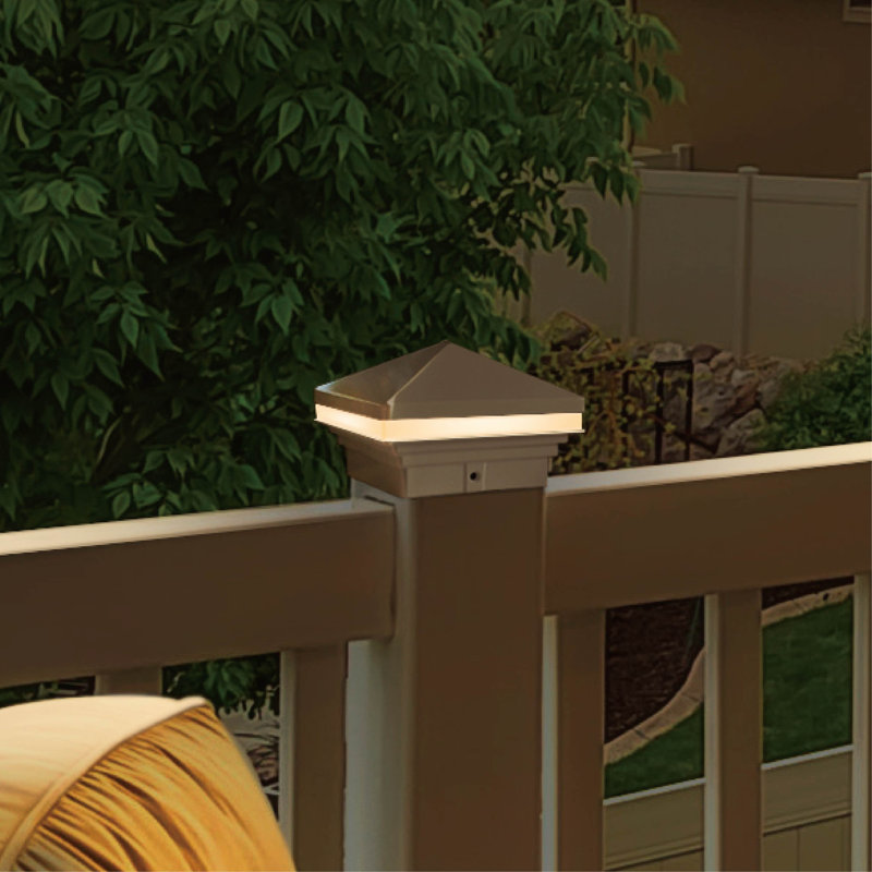 White Low Voltage Integrated LED Metal Fence Post Cap Light 4 In. X 4 In. with Base Adapter Included, White