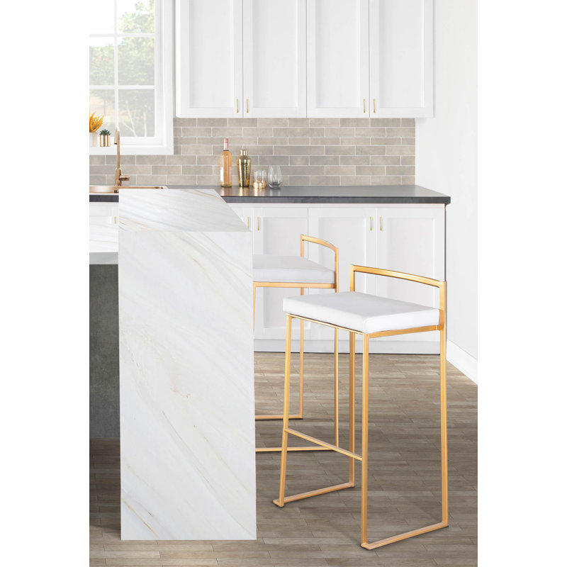 Tabouret de bar et de comptoir Derik, Or, Tabouret de bar (siège d'une hauteur de 31 po), Velours blanc