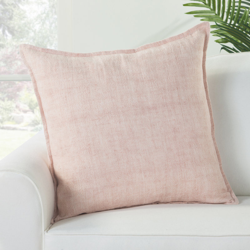 Light Pink Linen Square Throw Pillow with Flanged Edges