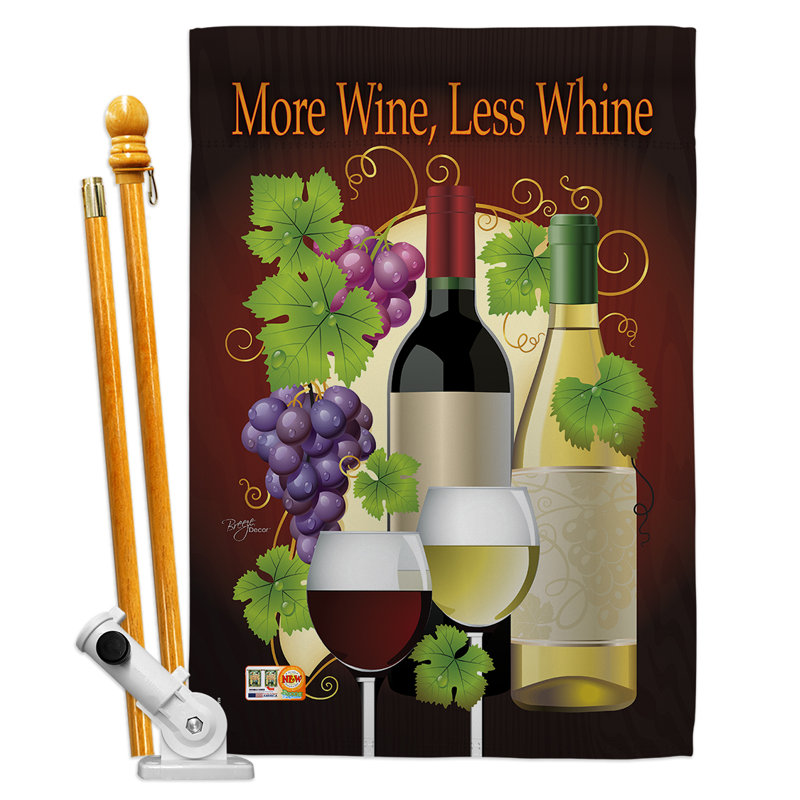 Plus de vin, moins de strider joyeux heure et boissons, impression de polyester 40 x 28 po ensemble de drapeau