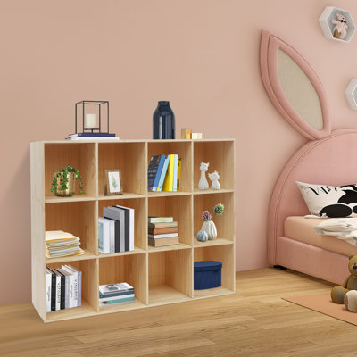 12-Compartment Bookcase Storage Shelf Bookcase Floor 3-Tier Storage Cabinet File Holder For Children