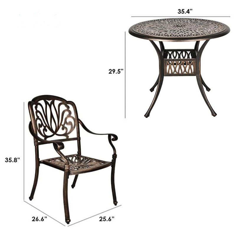 Emely 2- Person Patio Dining Table,Cast Aluminum Patio Table with Umbrella Hole