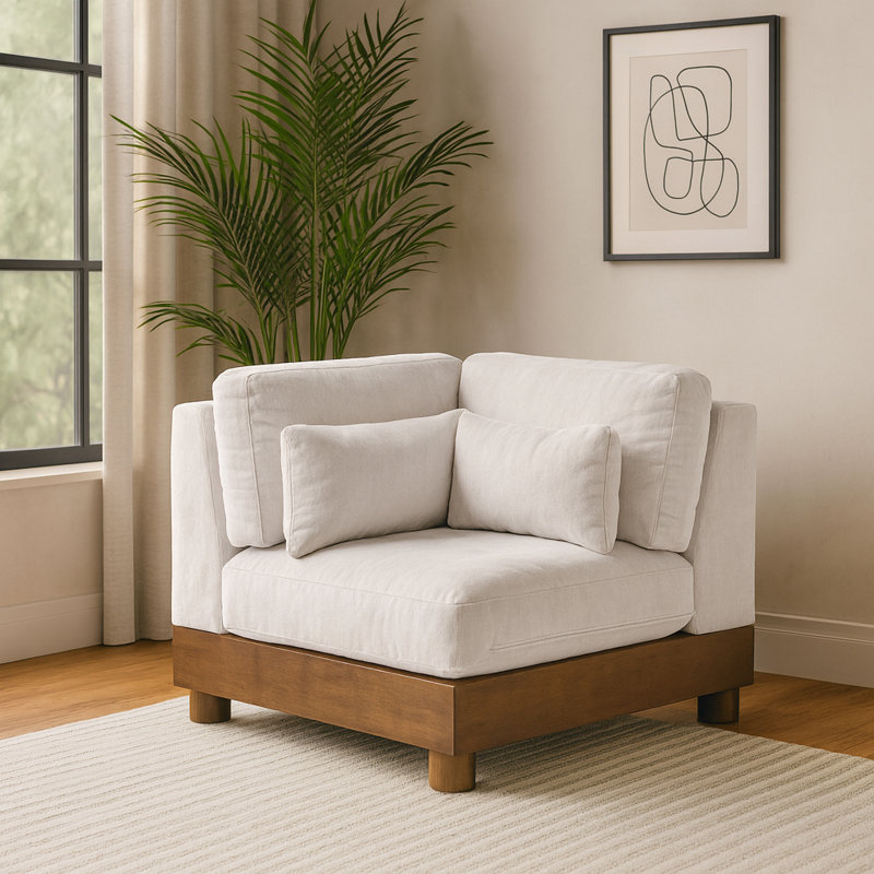 Fauteuil d'angle rembourré Turin, Tissu chenille crème, Brun