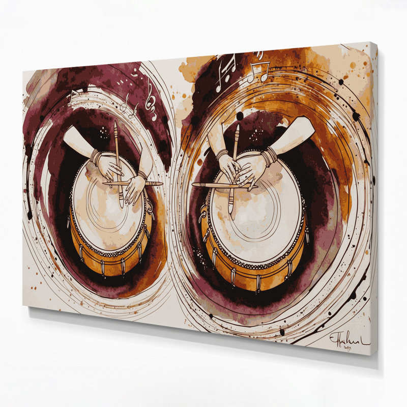 «Music Tabla», art mural sur toile beige, H 11 po x l 14 po