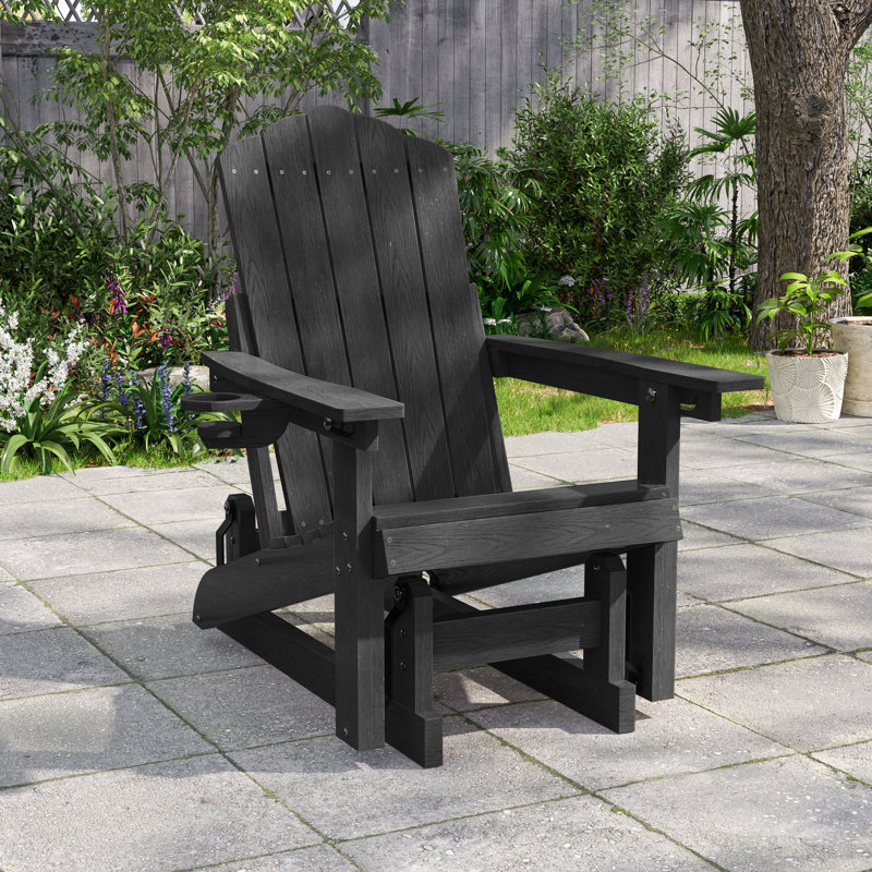 Glider Adirondack Chair with 3-Position Adjust, Wood-Like HDPE Patio Chair, All-Weather for Outdoor, 350lb Capacity, Black