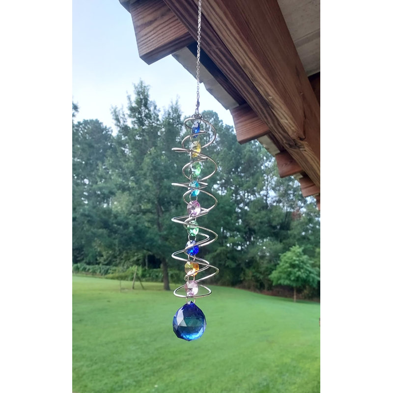 Tourne-vent en cristal 18,5 "- prismes colorés et boule de regard bleue, décoration suspendue pour fenêtre / jardin