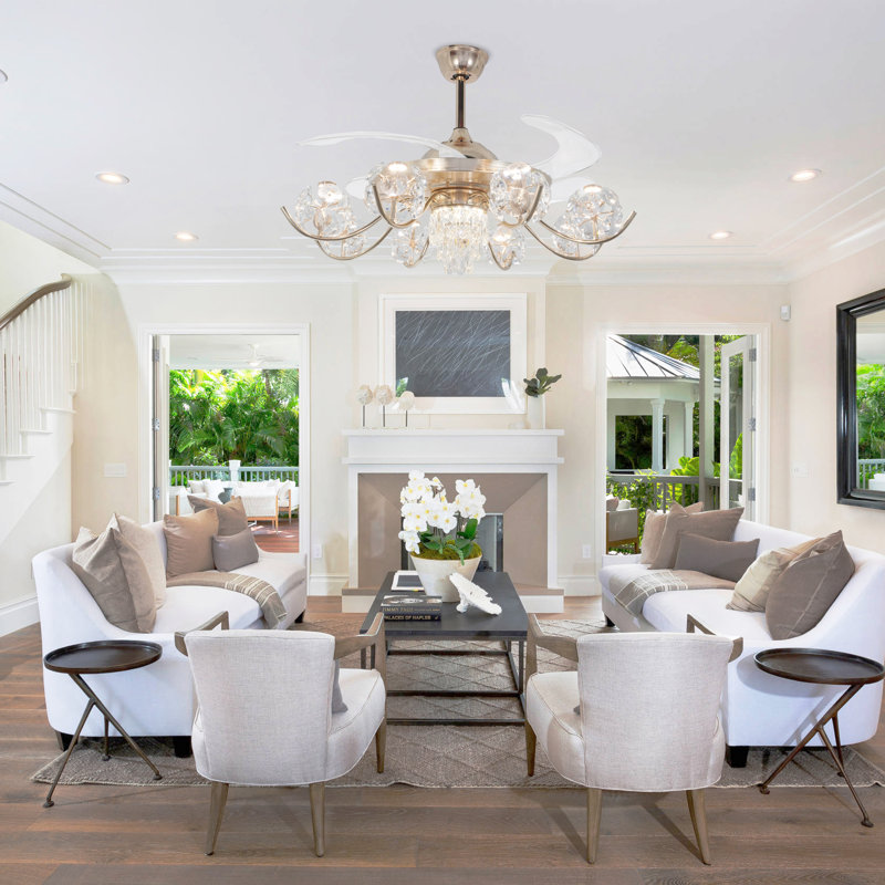 42'' Crystal Ceiling Fan With 8-light Sputnik Chandelier 6 Speeds And Reverse Functions
