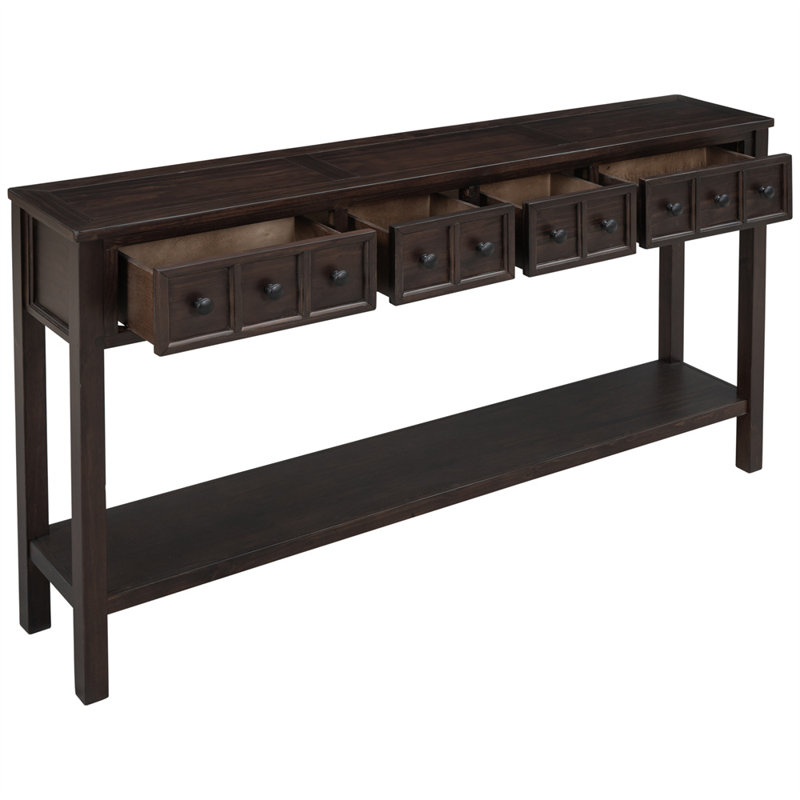 60" Long Sofa Table with two Different Size Drawers and Bottom Shelf for Storage, Espresso