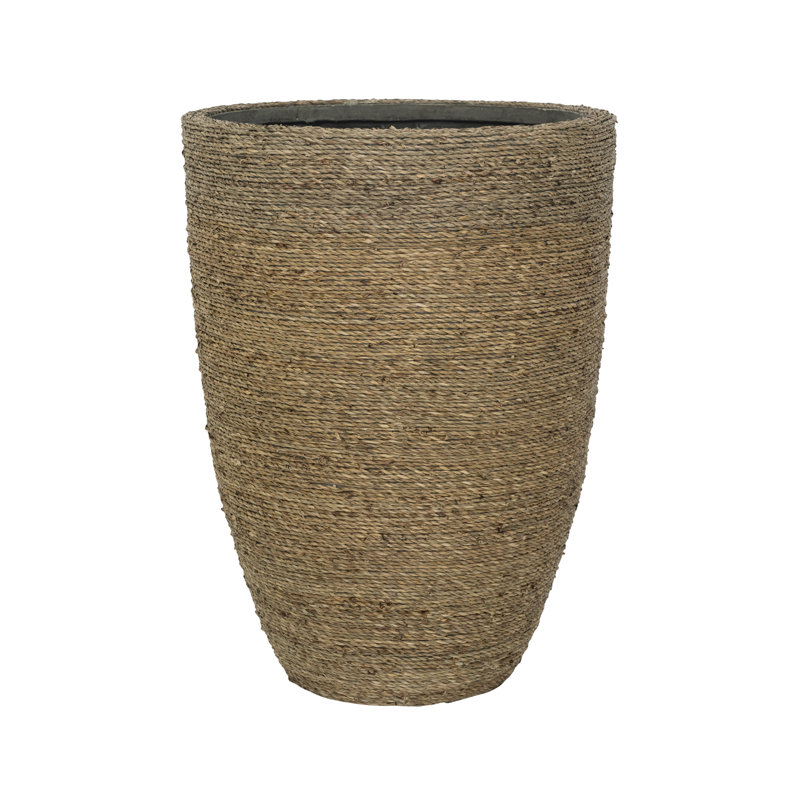 Cement Planter Wrapped with Straw Grass