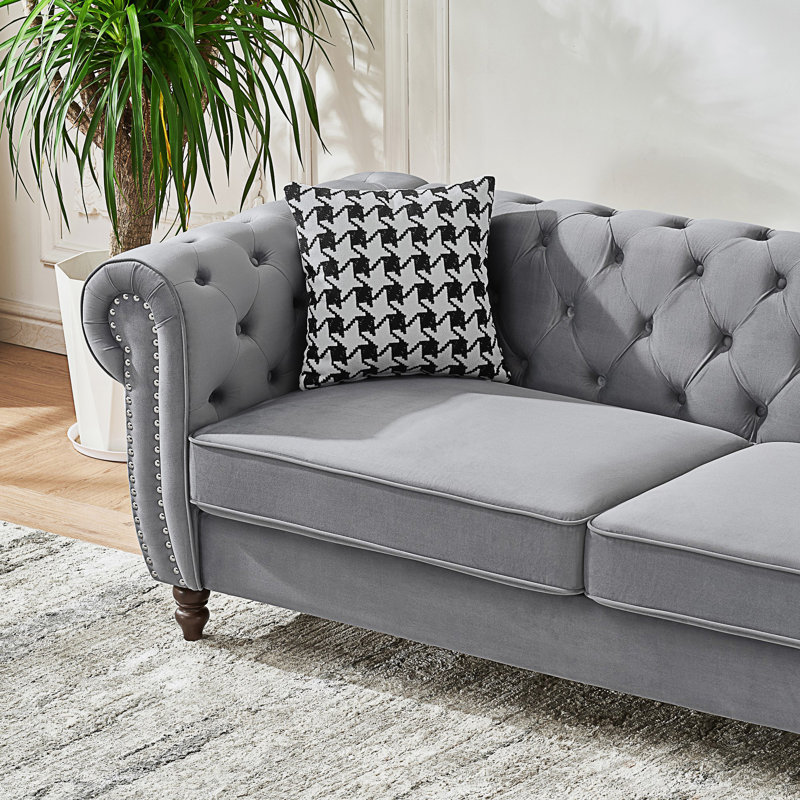 Canapé Chesterfield Upholstery, L 65,05 po, Tissu gris