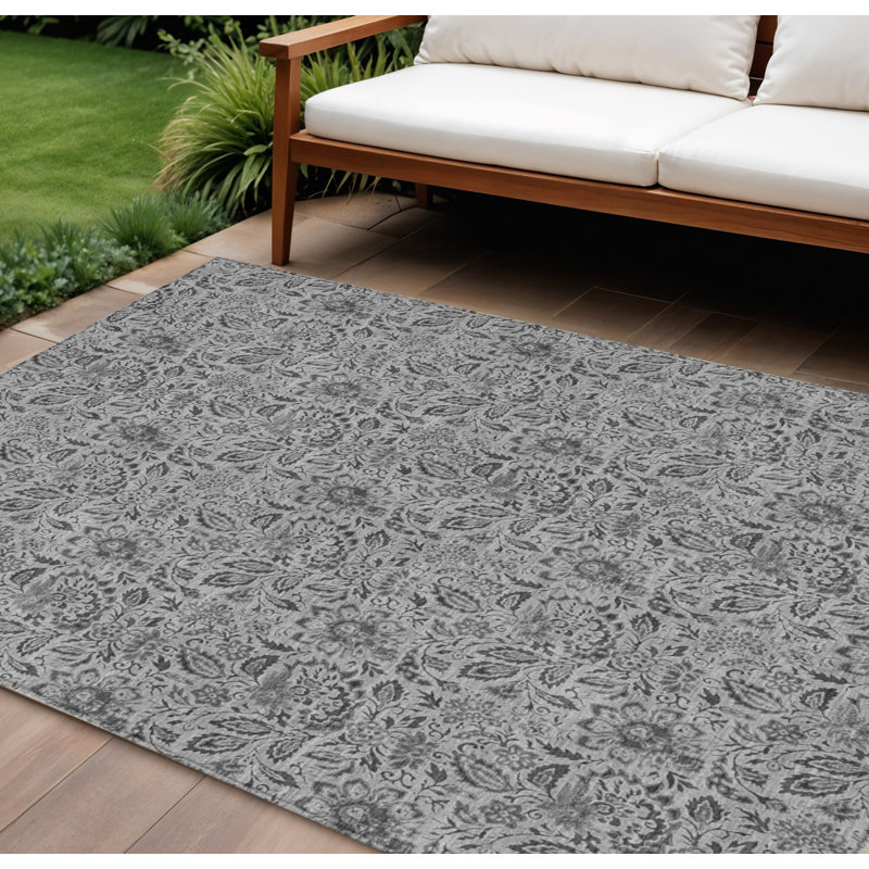 Tapis extérieur lavable floral gris et argent 9 'X 12'