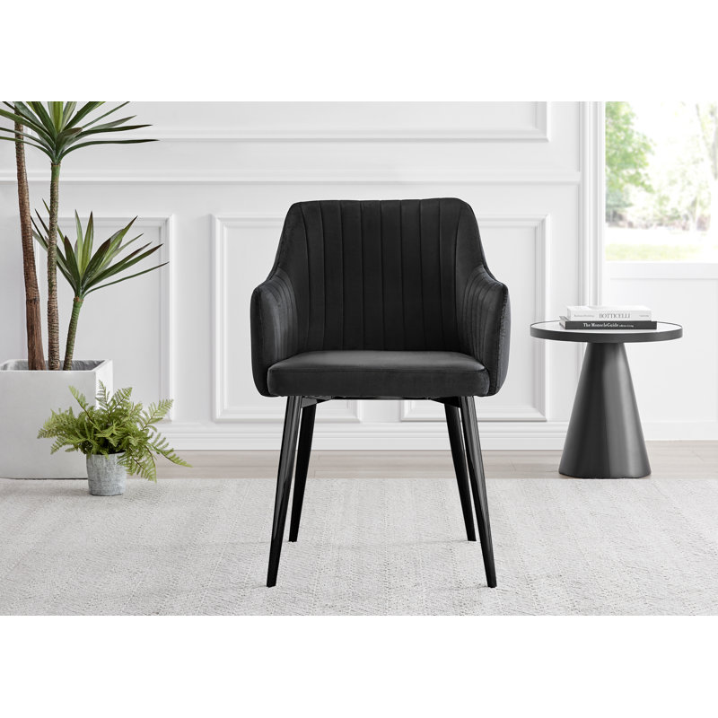 Tierra Modern Chrome Metal & Glass Round Dining Table Set with 4 Luxury Button Velvet Chairs, Glass, Black
