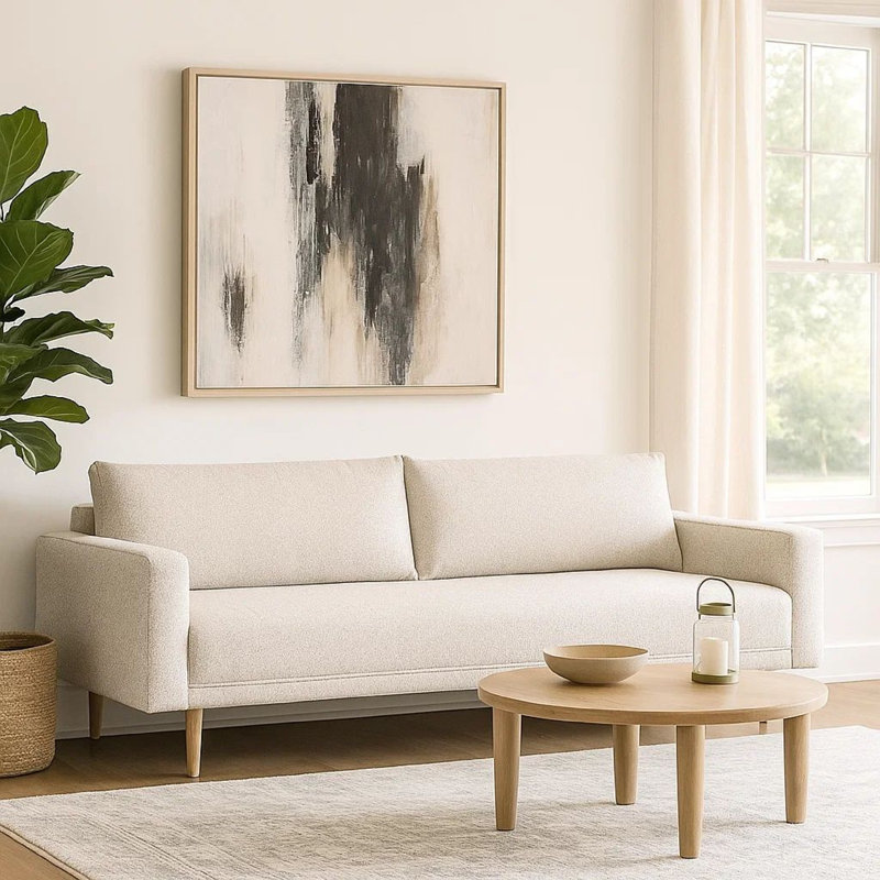 Canapé Remy, boucle blanc cassé, siège de style banc avec accoudoirs, 83 po