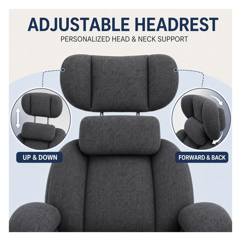 Fauteuil inclinable à bascule pivotant en chenille gris foncé avec coussin de cou amovible