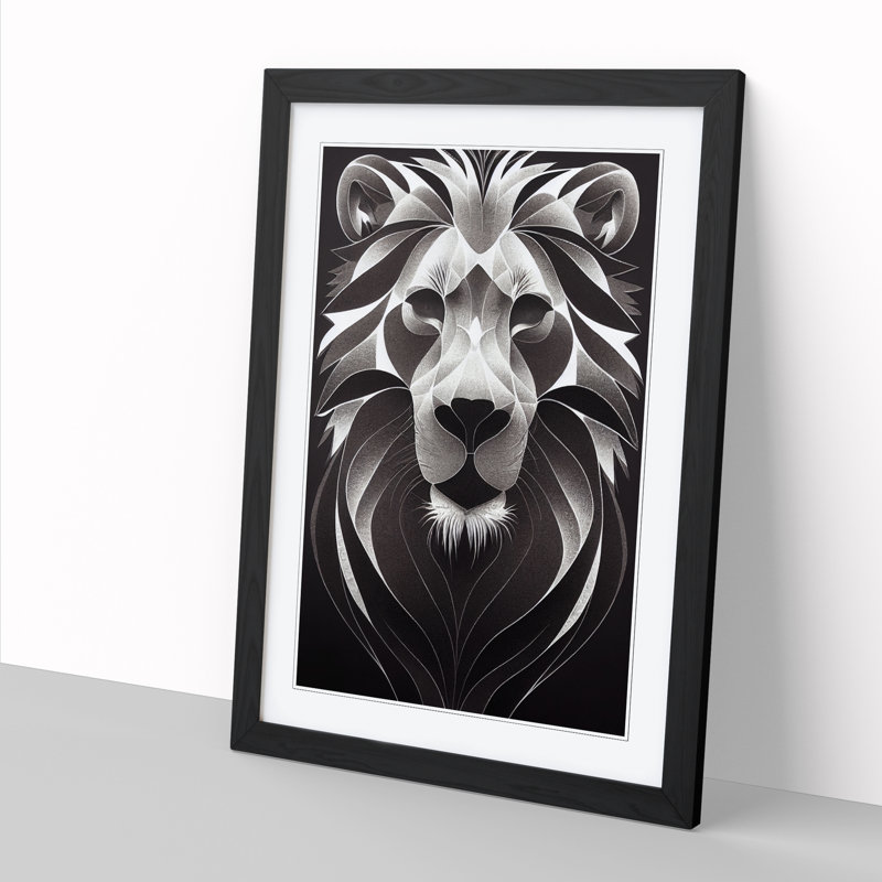 Lion Orphism - Single Picture Frame Print, 64cm H x 46cm W x 2cm D, Oak