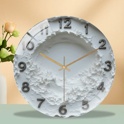 White Textured Wall Clock Home Decor Art - 12'' Modern Glass Wall Clock