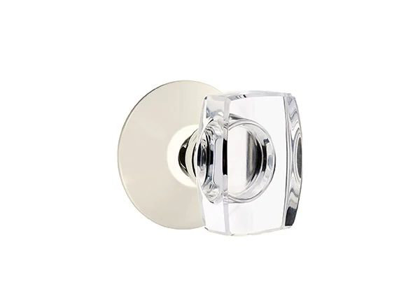 Ensemble de mortaise intérieure Emtek Passage avec rosette moderne et poignée en verre Windsor (droite), Nickel poli