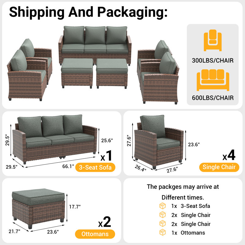 7-Person Outdoor Seating Group With Cushion, Gray, Brown