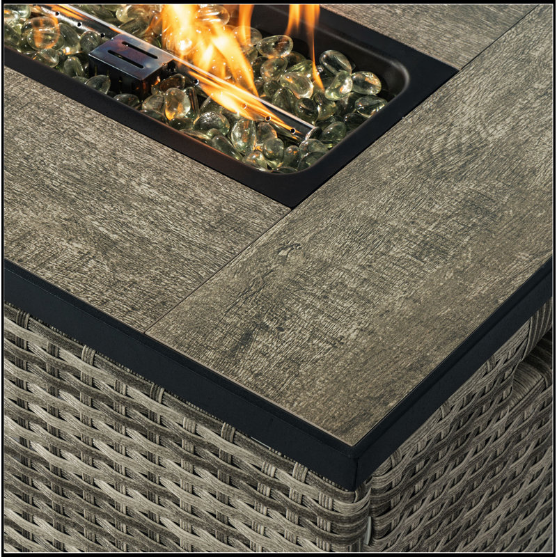 32" Propane Gas Fire Pit Table With Propane Tank Cover, 50000 BTU Rectangular Fire Pit With Beautiful Wicker Base For Outside Garden