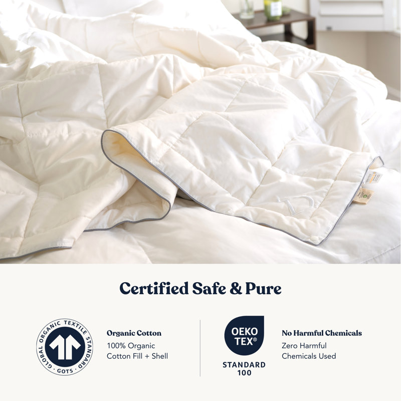 Delara Twin (68"X86") Duvet Insert with 100% GOTS-Certified Organic Cotton Shell & Fill, All-Season Lightweight White Comforter with 8 Tabs