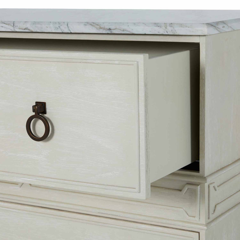 Archie 2 - Drawer Solid Wood Nightstand in Cerused White/Agros White Stone/Antique Bronze