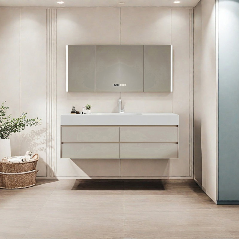 Armoire de salle de bain crème, H 19,68 po x l 59,05 po x P 21,65 po, Beige