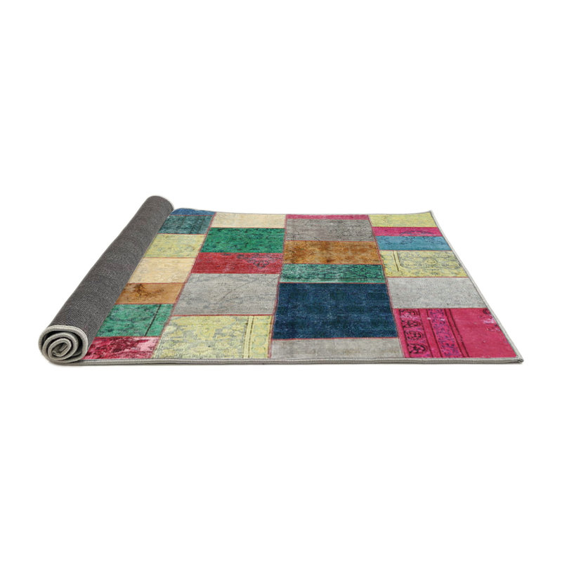 Tapis rose/jaune/vert contemporain, Rond 3 pi