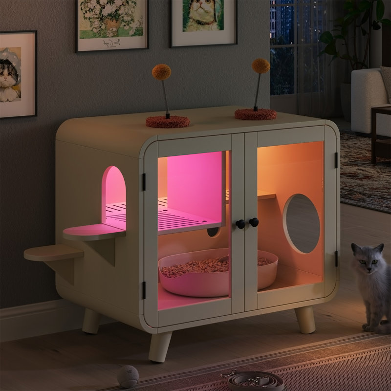 Enceinte de litière cachée pour chat avec lumière DEL RVB, White