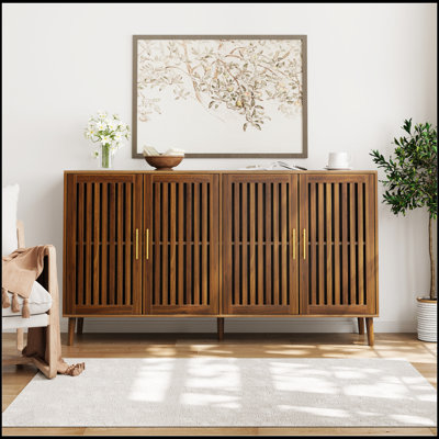 63 Inch Grille-Striped Sideboard Buffet Cabinet With Ample Storage, Perfect For Dining, Living, And Entryway Areas