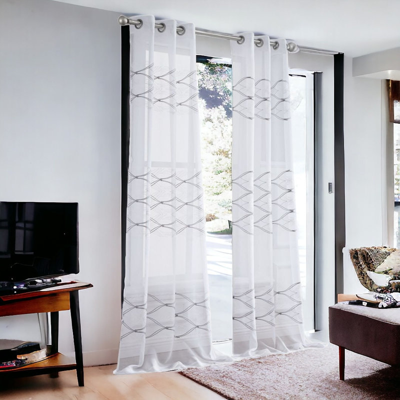 Rideaux semi-transparents, Blanc / argent, L 76 po x L 84 po
