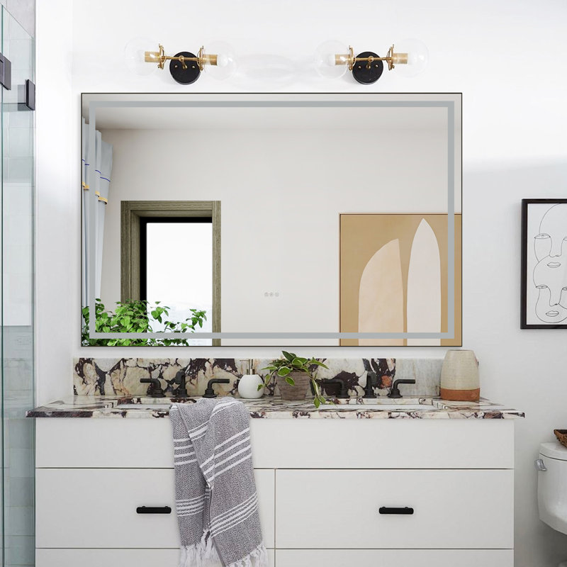 48"X48" Led Mirror Bathroom Vanity Mirror With Back Light,Wall Mount Multifunctional Vanity Mirror,Gun Ash,Aluminium Frame