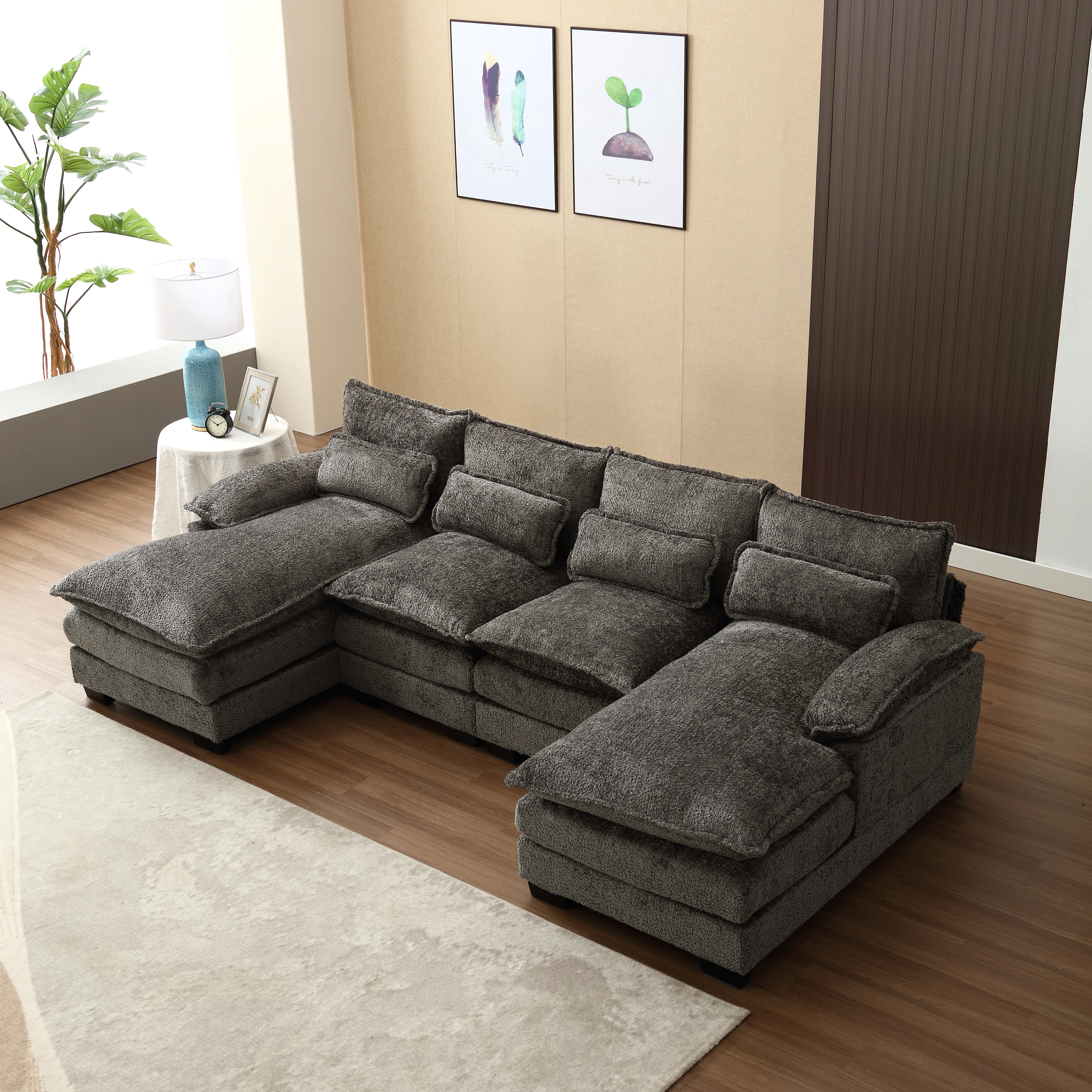 Latitude Run® Modern Large Chenille Fabric U-Shape Sectional Sofa ...