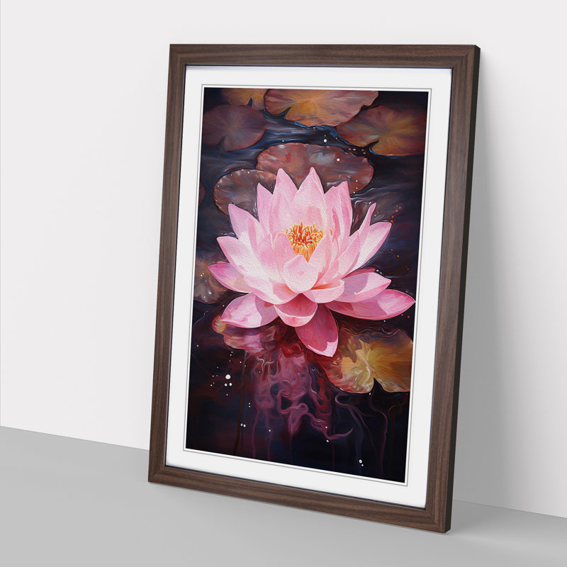 Lotus Flower Abstract No.2 - Single Picture Frame Print on Wood, Walnut Framed, 34cm H x 25cm W x 2cm D