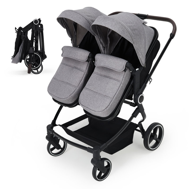 Poussette simple pliable côte à côte, poussette double légère avec sièges réversibles, inclinaison multi-positions, frein à une touche et porte-gobelet pour les nouveau-nés et les tout-petits