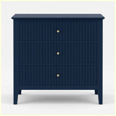 Grande table de bout moderne avec rangement à 32 tiroirs cannelés bleu 32 po